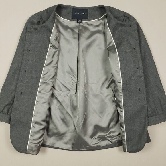 Banana Republic Blazer Jacket Women 8 Grey Wool Stretch Lined Career Business - Picture 8 of 12